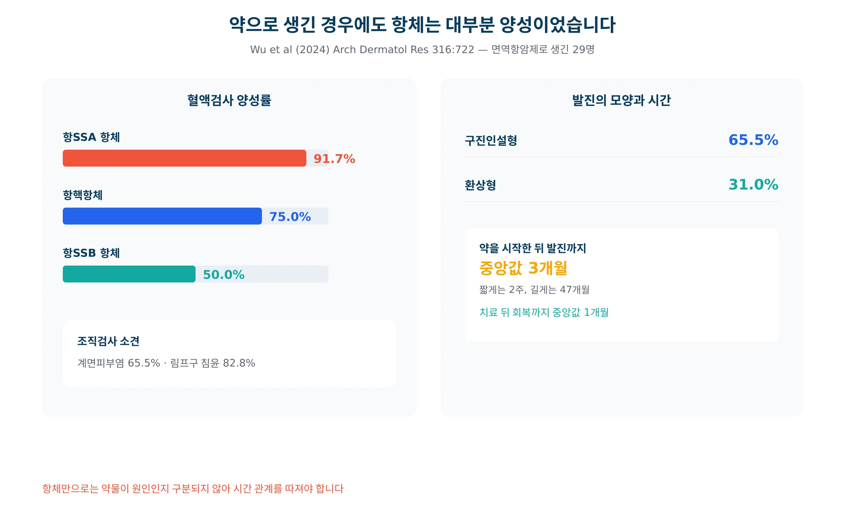 약물로 생긴 발진의 특징과 회복 경과를 그린 그래프