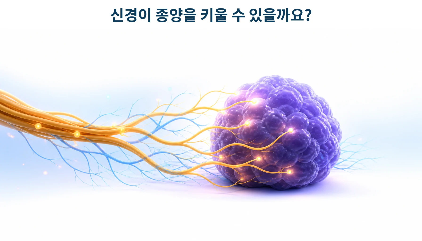 신경이 종양 안까지 자라 들어와 신호를 주고받는 관계를 형상화한 개념 그림
