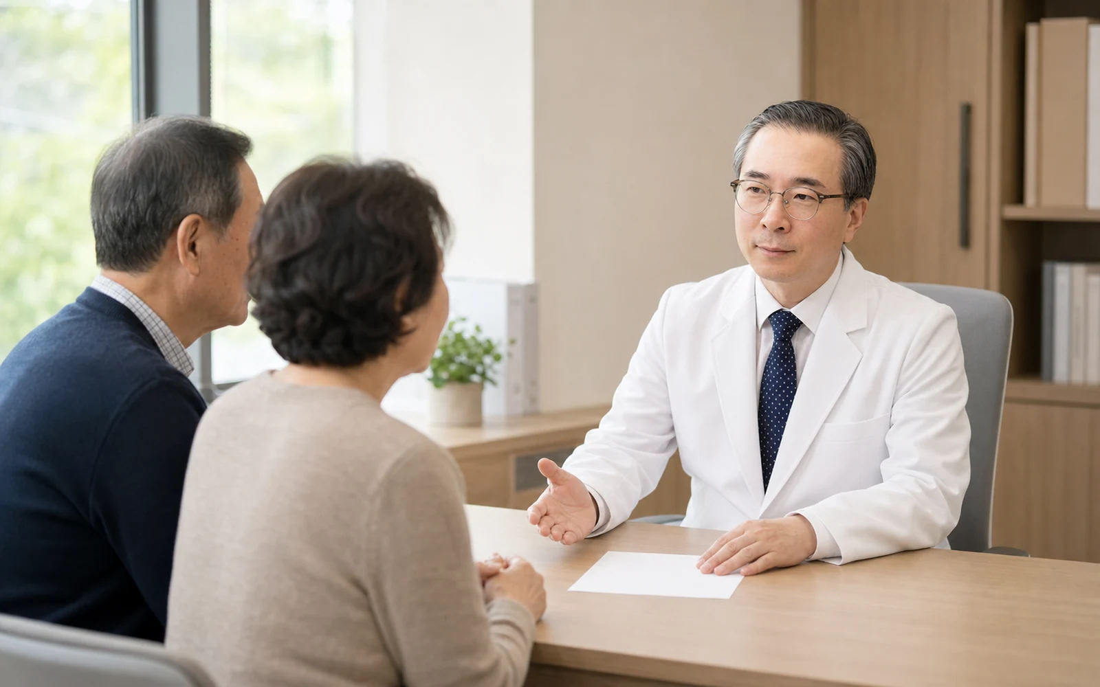 환자와 가족이 함께 상담하는 진료실 장면
