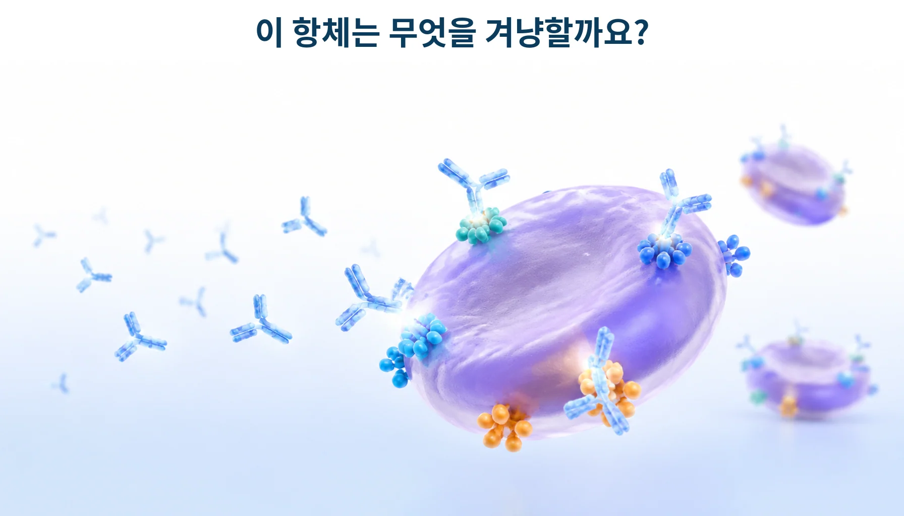 혈소판 표면의 여러 표적에 항혈소판 항체가 결합하는 모습을 형상화한 개념 그림
