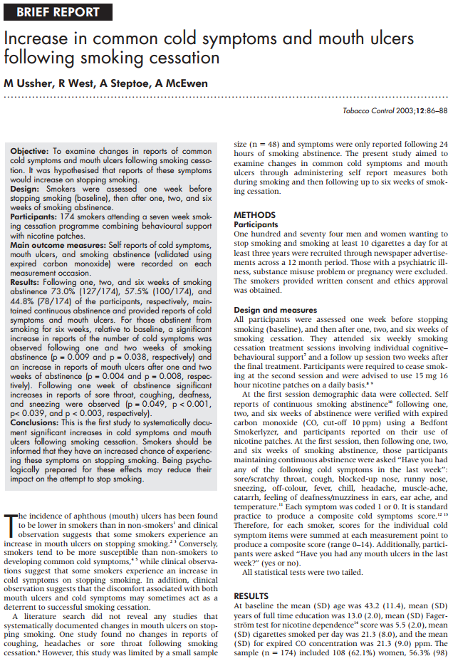 구내염의 원인 - 금연