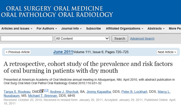 구강작열감 증후군(Burning mouth syndrome)의 유병률과 관련인자 인천 이레 한의원