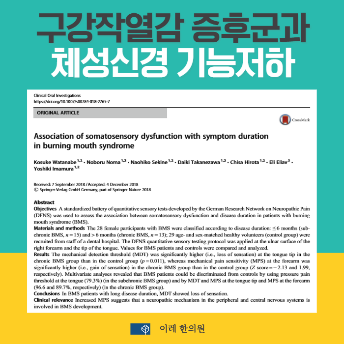 구강작열감 증후군에 체성감각 변화도 나타날 수 있습니다