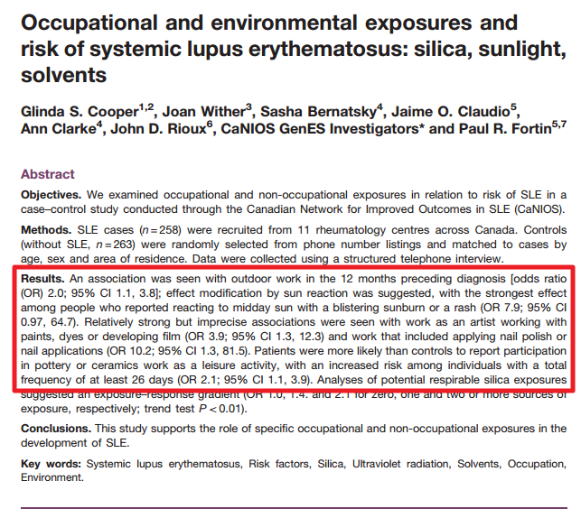 루푸스 발생 위험을 높이는 직업적 요인 — 자외선·화학물질·수은 노출 연구