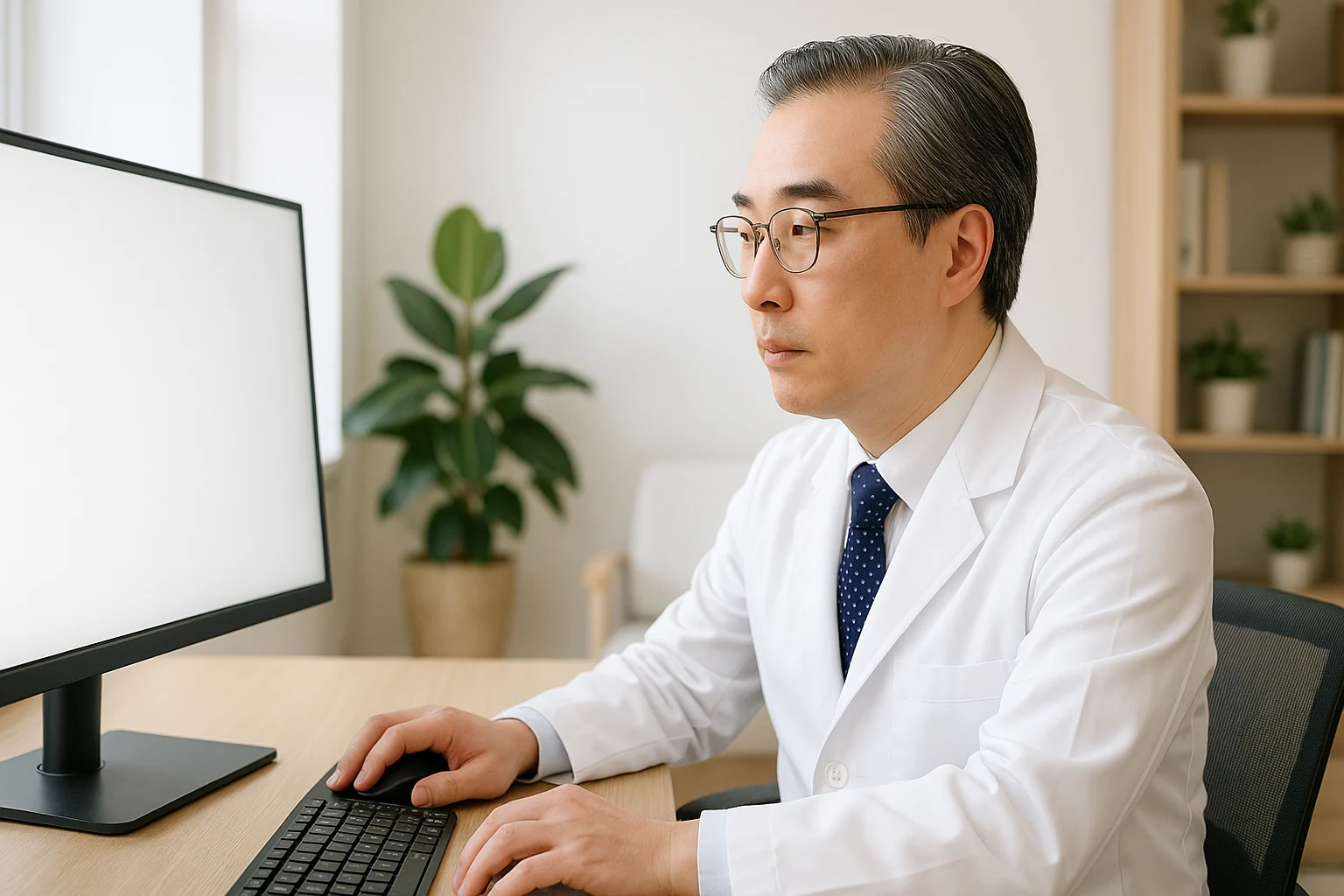 박석민 원장이 진료실 모니터로 검사 기록을 확인하는 장면