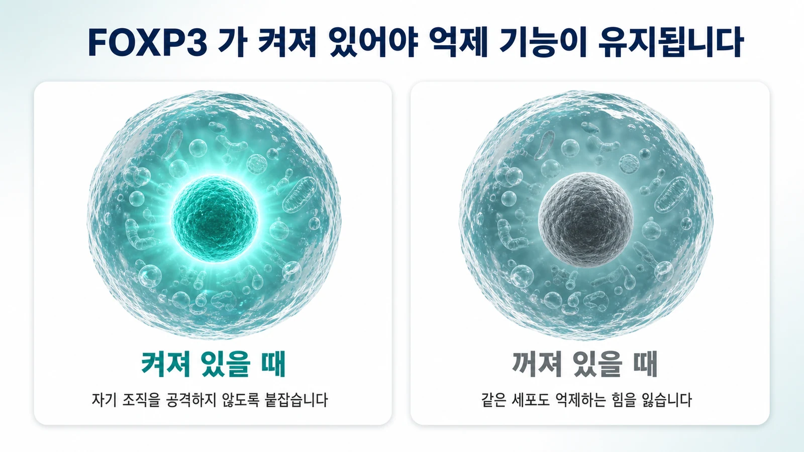 FOXP3 가 켜져 있어야 억제 기능이 유지됩니다