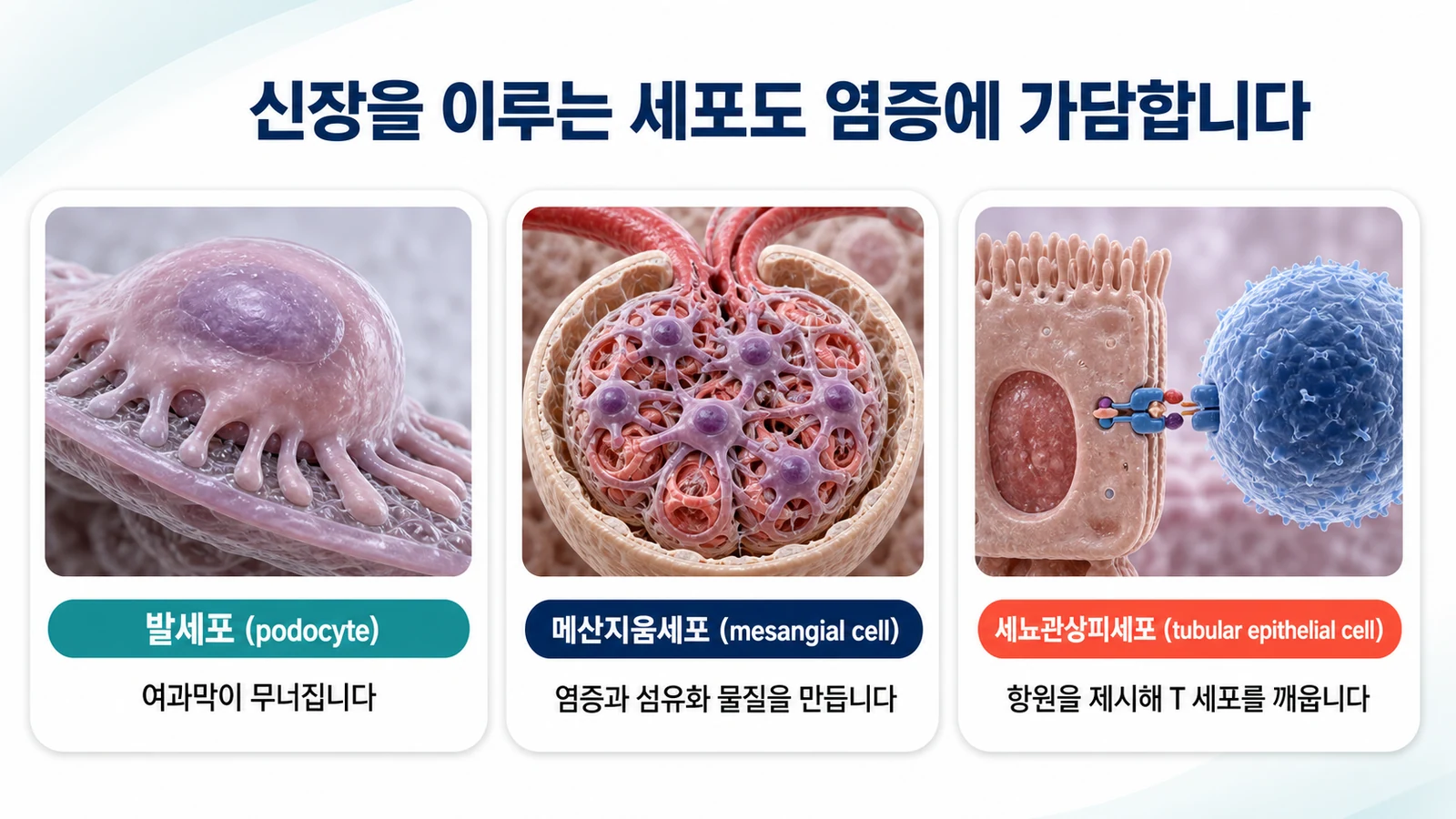 신장을 이루는 세포도 염증과 조직 손상에 가담합니다
