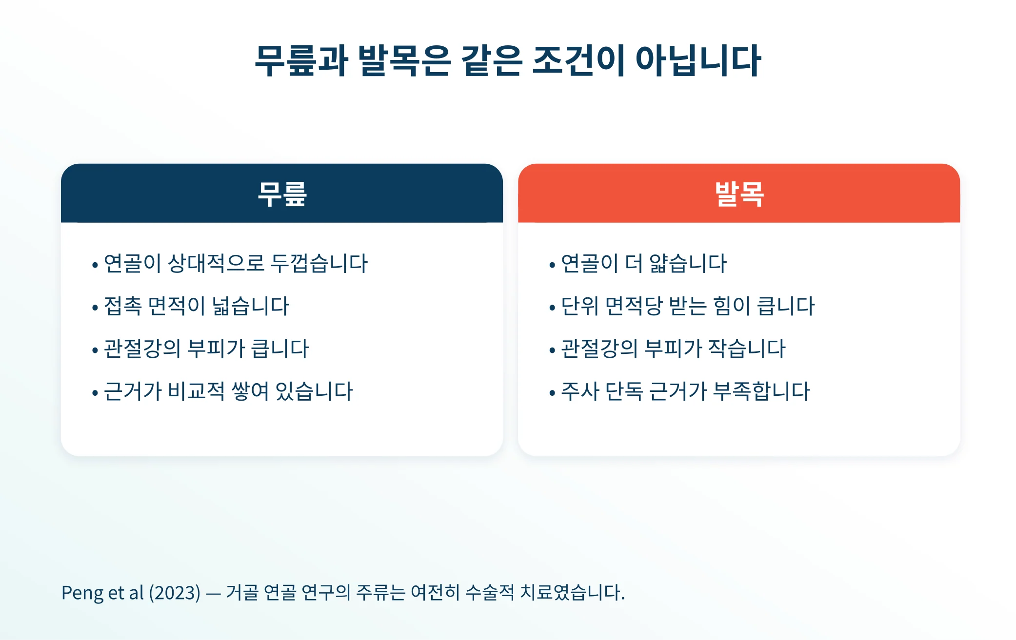 무릎과 발목은 같은 관절이 아닙니다
