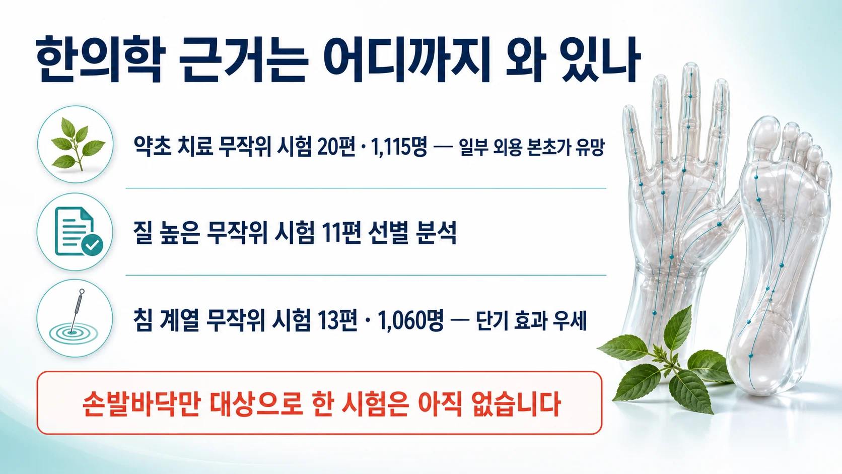 이 질환에 대한 한약과 침 치료 근거의 현재 수준을 정리한 이미지