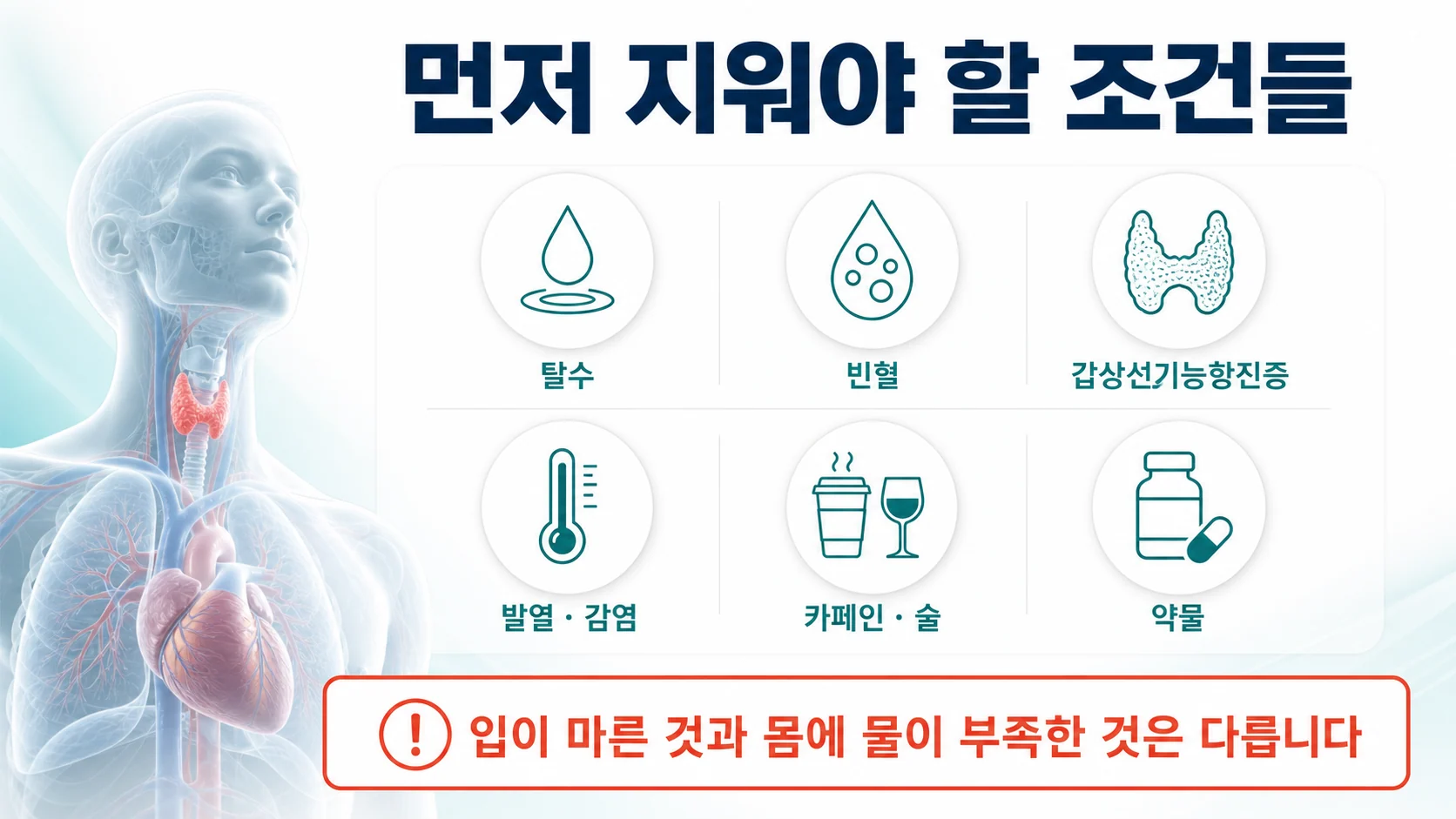 빈맥의 원인을 좁힐 때 먼저 확인해야 할 조건들을 정리한 이미지