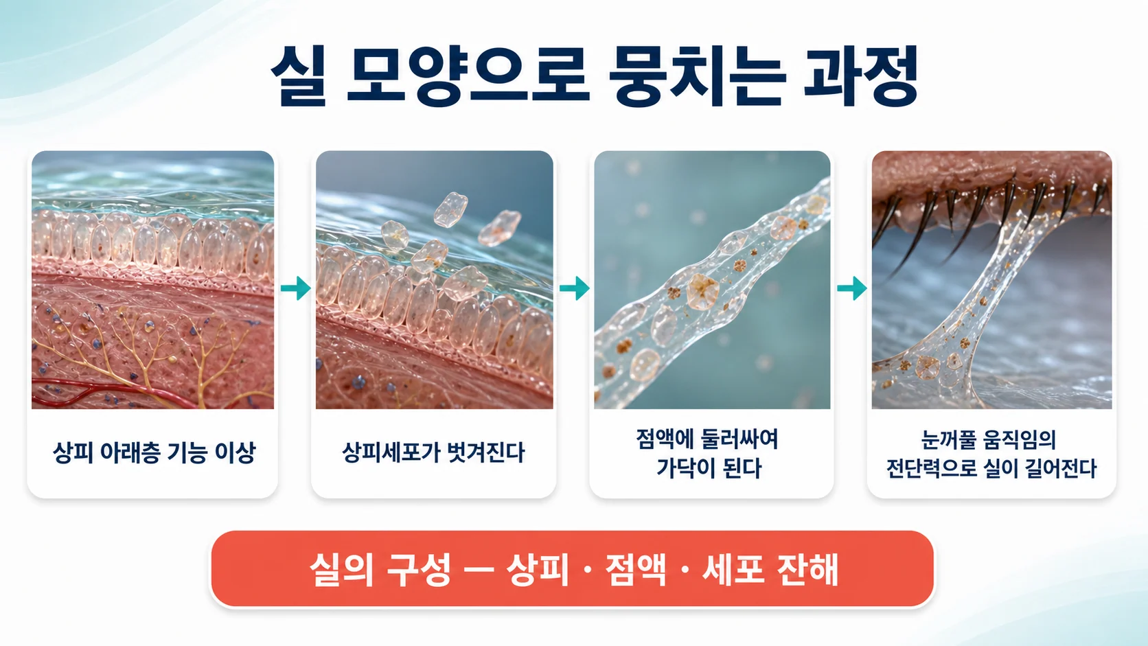 각막 표면에 실 모양 점액이 만들어지는 과정