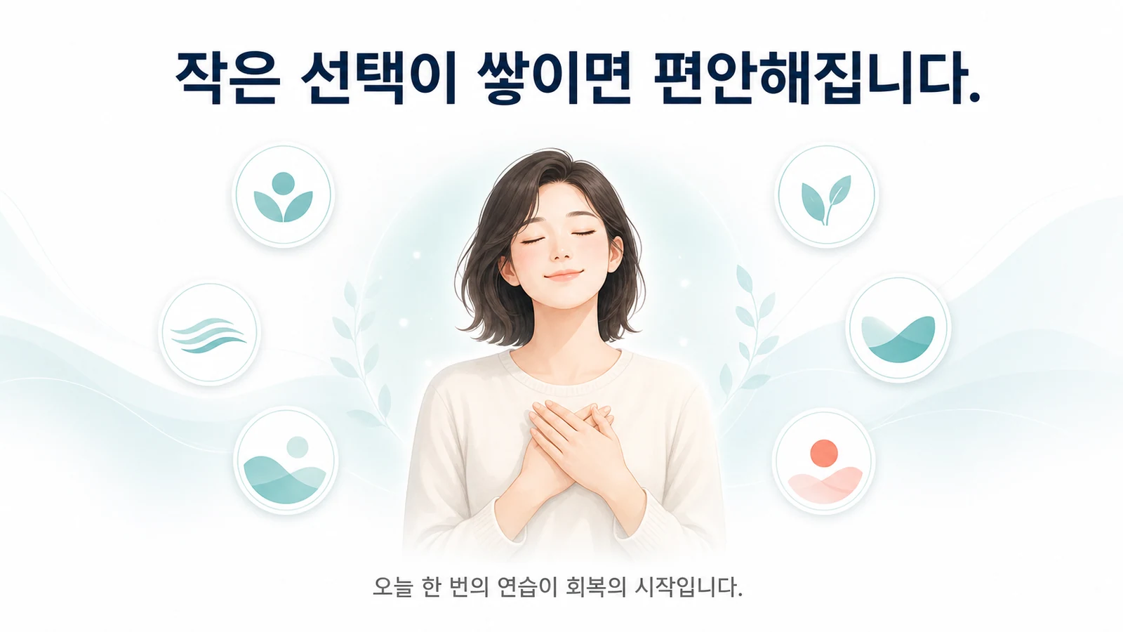 혀 안정 자세와 경쟁 반응을 꾸준히 연습해 편안해진 일상을 표현한 이미지
