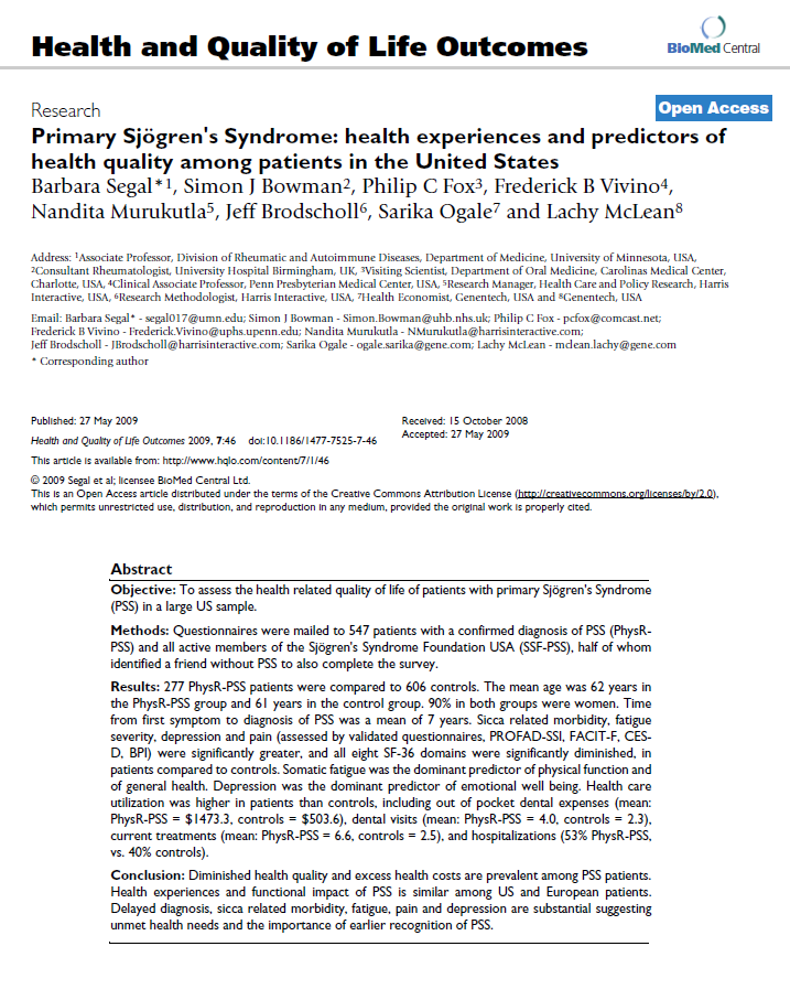 쇼그렌증후군 환자의 삶의 질
