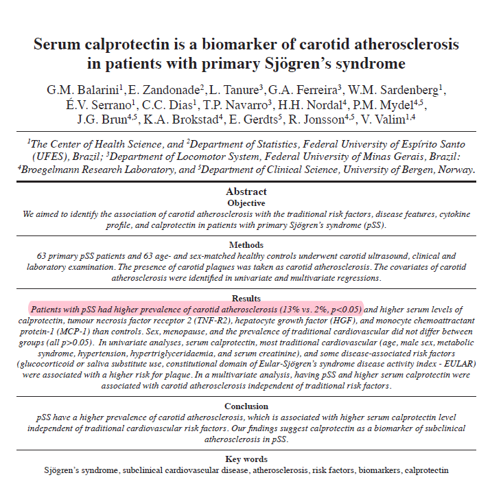 쇼그렌증후군 - 경동맥경화증 위험도가 높아집니다.