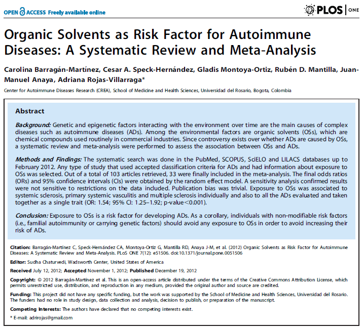 쇼그렌증후군과 직업 - 유기용매 (Organic solvents)