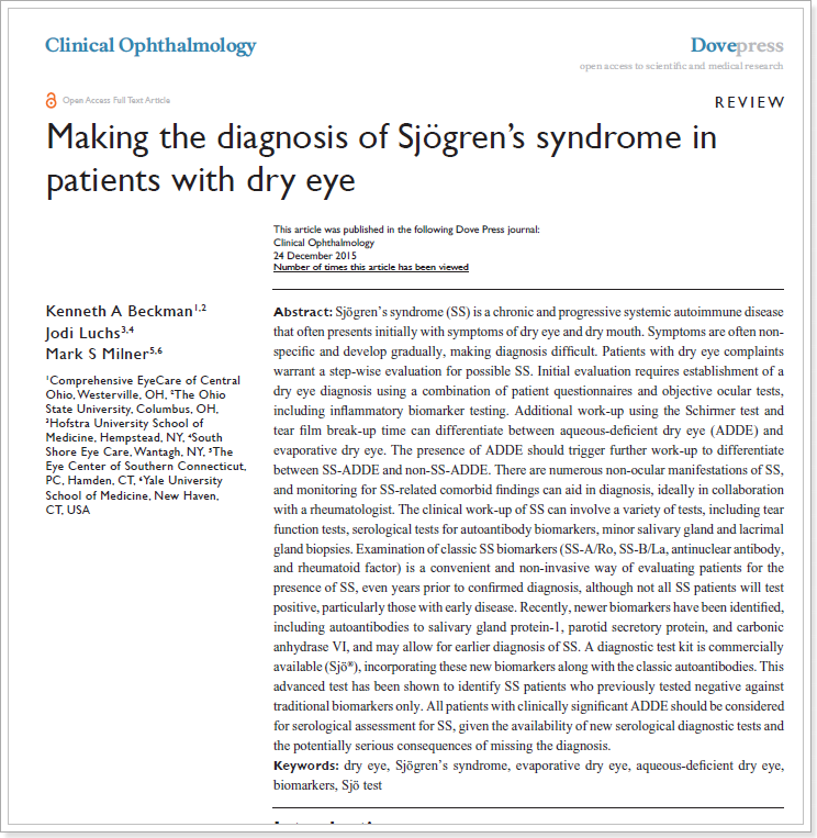심한 안구건조증 쇼그렌증훈의 초기 증상 일 수 있습니다.