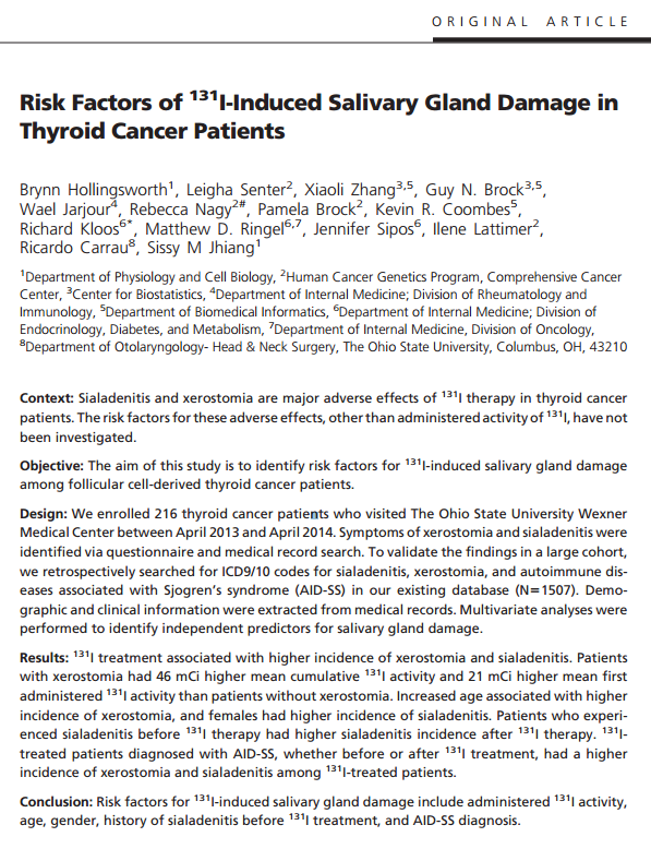 갑상선 항암 치료 이후 발생하는 구강건조증 쇼그렌증후군