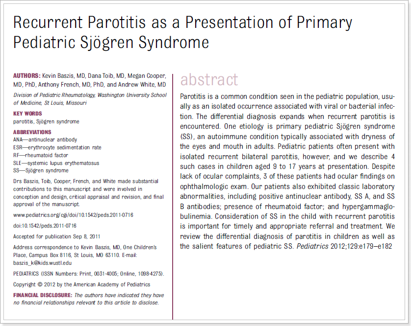 재발성 이하선 비대증은 쇼그렌증후군으로 인한 증상일 수 있습니다.