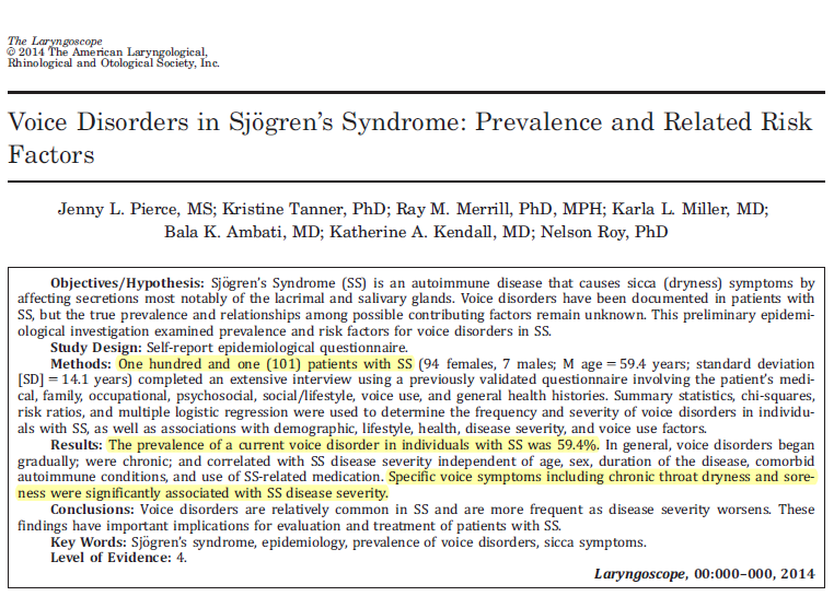 쇼그렌증후군 목소리와 발성 증상