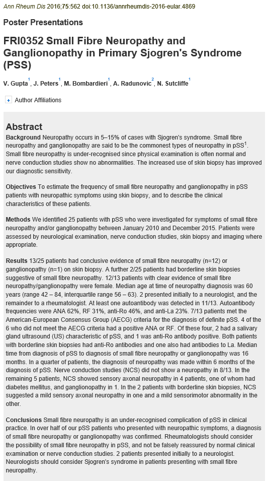 쇼그렌증후군 증상 중 Small Fiber Neuropathy는 임상에서 간과되는 경향이 있습니다.