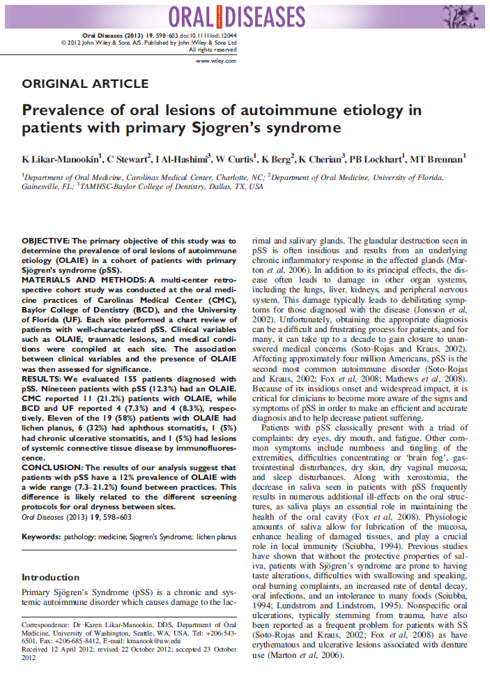 쇼그렌증후군 - 다양한 구강 내 증상