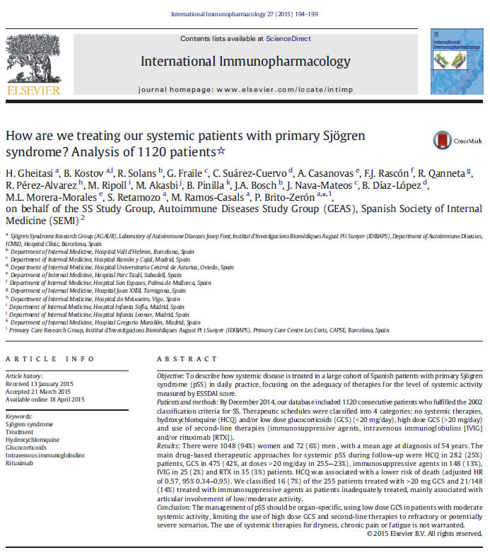 쇼그렌증후군 치료약 사용 빈도 - 스페인