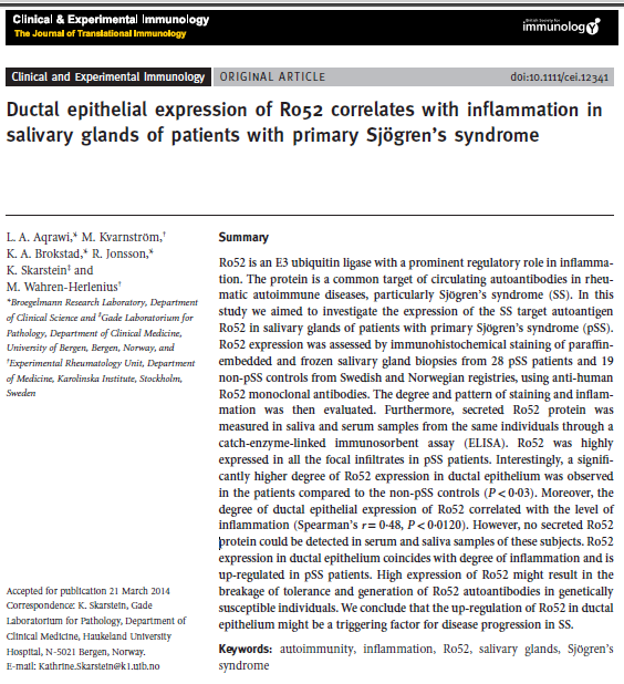 Anti-Ro/ssA antibody, Ro52 와 쇼그렌증후군, 인천 이레한의원 