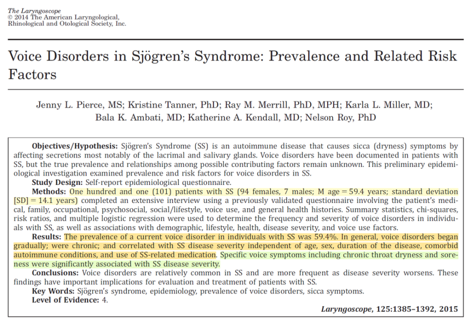 후두 건조 발성 장애 메커니즘
