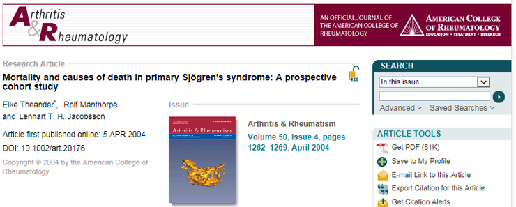 쇼그렌 증후군 환자의 림프종과 사망위험도 분석, 인천 이레 한의원