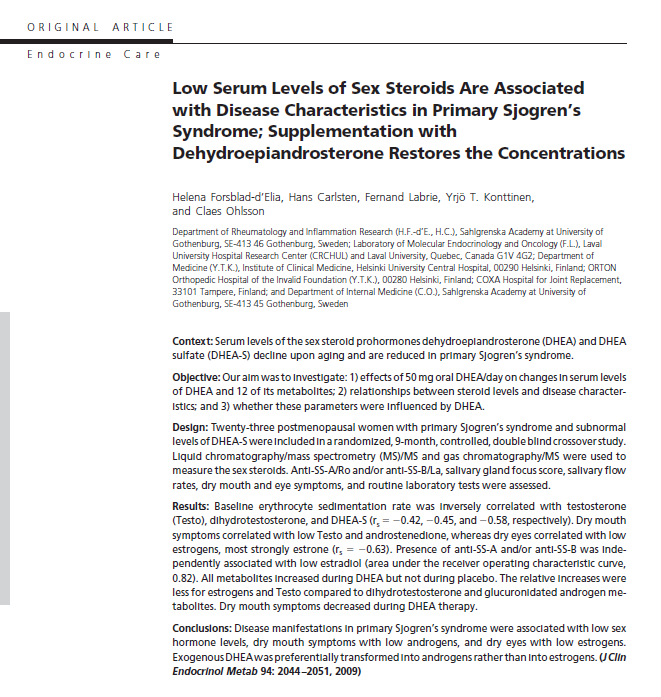 쇼그렌 증후군에 DHEA 섭취는 구강건조감을 개선시켜 줍니다.. 인천 이레 한의원