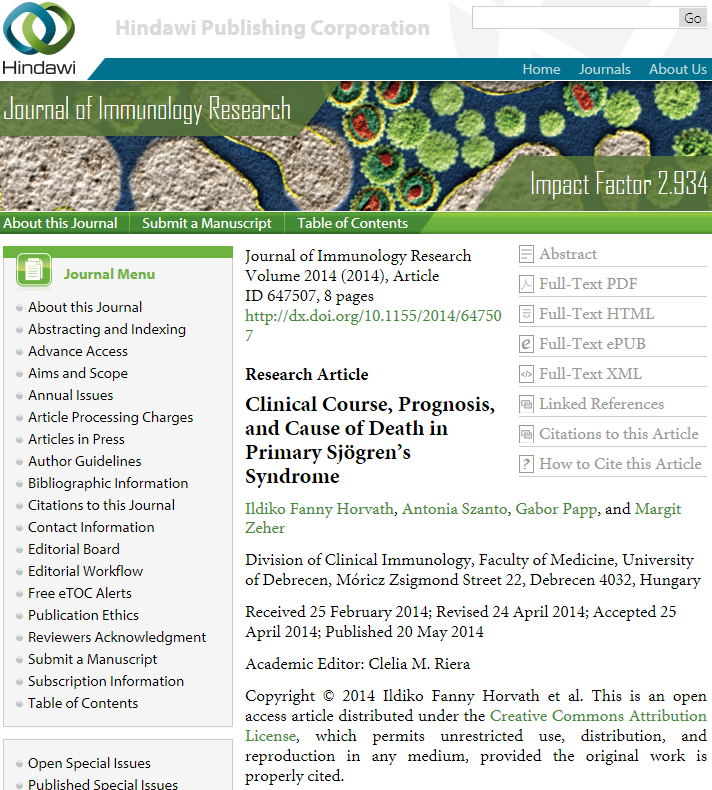 쇼그렌증후군 예후와 사망 원인