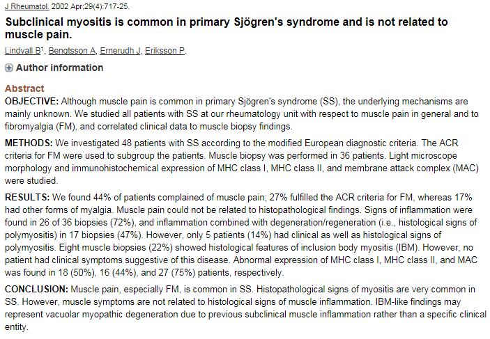 쇼그렌증후군 증상 중 근육통(Muscle pain), 근육염(Myositis), 섬유근육통(Fibromyalgia)