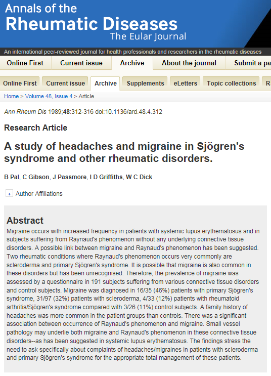 쇼그렌증후군 증상 중 두통