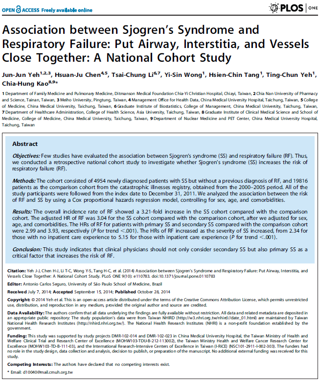 쇼그렌증후군 폐 증상 
