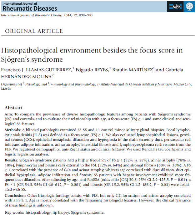 쇼그렌증후군 환자 침샘의 조직병리학적인 소견, 침샘 생검, focus scores, 인천 이레한의원