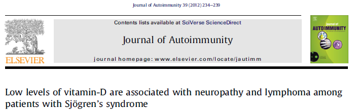 쇼그렌증후군 환자의 비타민D 부족과 림프종, 말초신경증상간의 관계, 인천 이레 한의원
