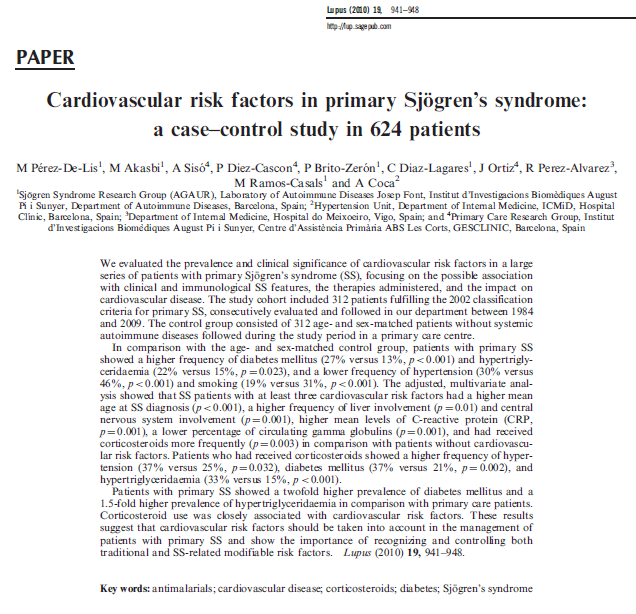 쇼그렌증후군 환자의 심혈관질환의 위험인자, 인천 이레한의원