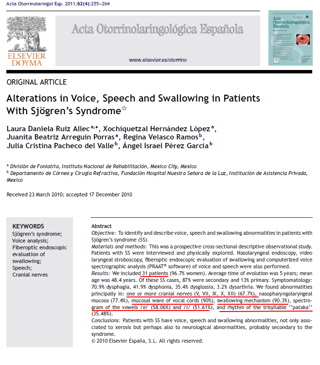 쇼그렌증후군 환자의 연하곤란 쉰목소리