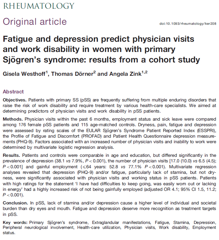 쇼그렌증후군 환자의 직업현황
