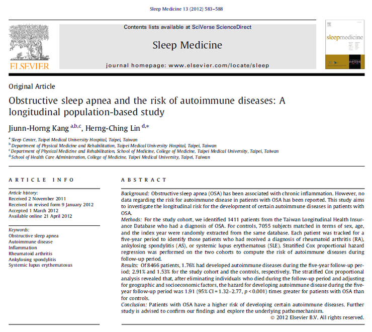 수면무호흡증과 자가면역질환의 발생관의 상관관계, 인천 이레한의원